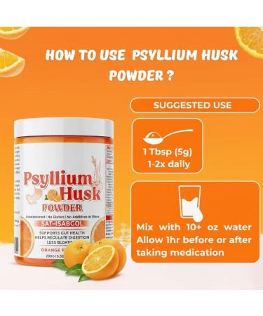 Psyllium Husk Powder Orange Flavor 200g (8.8oz) | Sat-Isabgol with 5 Added Herbs | Unsweetened Gluten-Free | Natural Fiber Supplement for Digestive Health - Buy Online on GoSupps.com