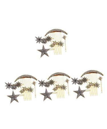 FRCOLOR 4 Sets Star Moon Hairpin Star Hairpins Rhinestone Hair Accessories Bridal Side Comb Hair Comb Clip Wedding Side Comb Moon Hair Side Comb Moon Hair Accessories Hair Jewelry Alloy