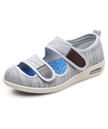 KXSM Women's Wide Width Shoes Healthy Home Shoes Lightweight Adjustable Closure for Diabetic Edema Plantar Fasciitis Bunions Arthritis Swollen Feet Light Grey 38 38 Light Grey