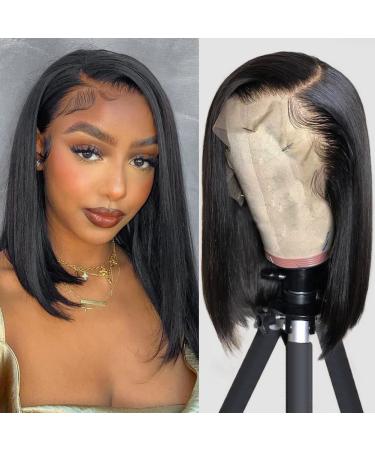 Flady Straight Bob Wig Human Hair 13x4 HD Frontal Lace Wig 150% Density Short Bob Wigs for Black Women Glueless Bob Lace Front Wigs Human Hair Pre Plucked Natural Color 12 inch 12 Inch Natural Color