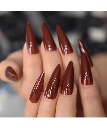 Stiletto Nails Long Pure Color Shiny Acrylic - 24pcs Reusable Easy Apply Set | Shop Internationally - Buy Online on GoSupps.com