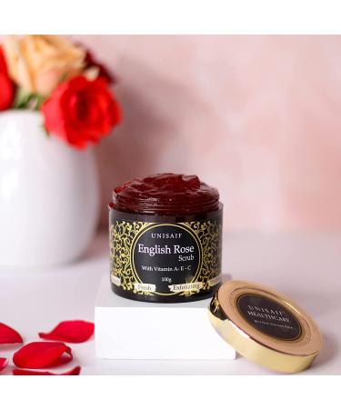 Unisaif English Rose Exfoliating Body Scrub Facial Scrub with Vitamin A E & C | Gentle Face Scrub to Detoxify and Hydrate Skin | Face Exfoliator for Deep Cleansing | Hydrating | Smoothening (100g) - Buy Online on GoSupps.com