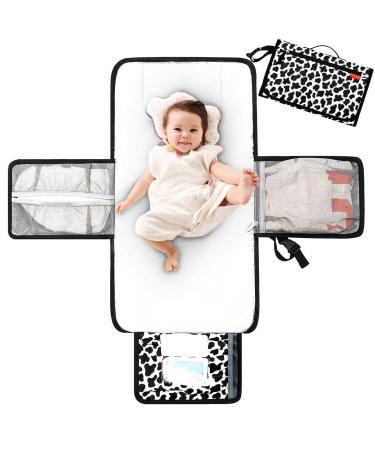 Lekebaby Nappy Changing Mat Portable Changing Mat Baby Travel Change Mat with Wipe-Pocket and Head Cushion Cow Stria Grey-Cow Stria