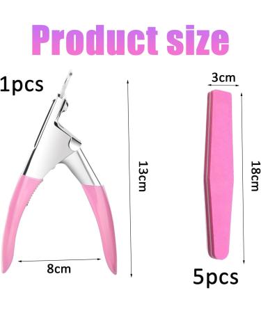 DHWEKU Stainless Steel False Nail Clippers Professional Nail Cutter Clippers Capsules Nail Clippers for False Nails and Gel Nails with 5 Diamond Shaped Sponge Rubbing Strips (Pink) - Buy Online on GoSupps.com