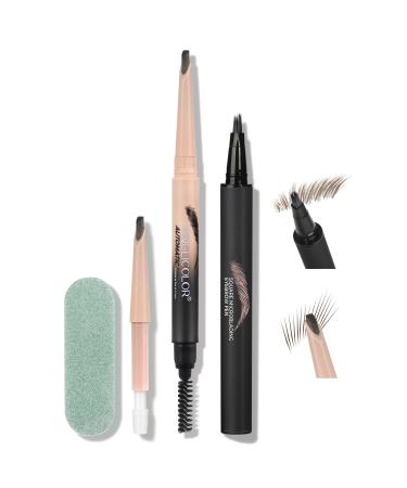 Anglicolor Crayon Sourcil Kit Waterproof Tenue Jusqu 24H Pour des sourcils plus fournis et plus naturels 100% Cruelty Free - Produit Vegan (#02 Brown Set)