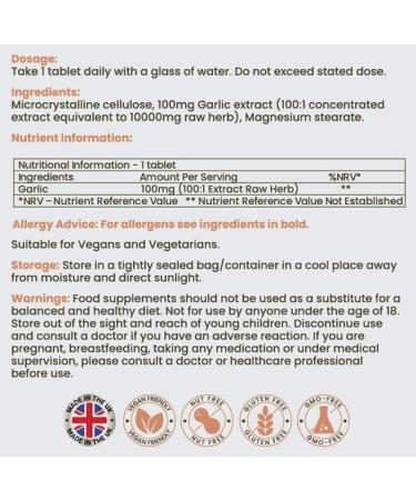 Garlic Extract 10,000mg - High Strength Vegan Tablets for Heart Health - 120 Count - Buy Online on GoSupps.com