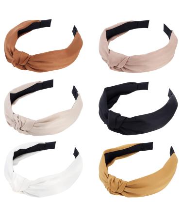 TOBATOBA Knotted Headband for Women 6 Pack Satin Headbands Neutral Headbands for Women Fashion Cute Knot Headband Womens Knotted Headbands No Slip Hair Accessories for Women Girls