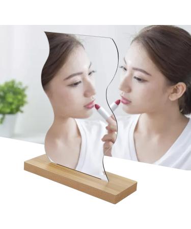 Delicate Irregular Acrylic Makeup Mirror Aesthetic Desktop Mirror with Durable Wooden Base for Men Women Portable Lightweight Cosmetic Mirror for Home Bathroom Travel - Buy Online on GoSupps.com