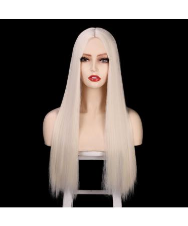 ENTRANCED STYLES Platinum Blonde Wig, Straight Wig Long Hair Wigs for Women Middle Part Colorful Wig Synthetic Cosplay Wig for Girls Halloween Party Use 26 Inch