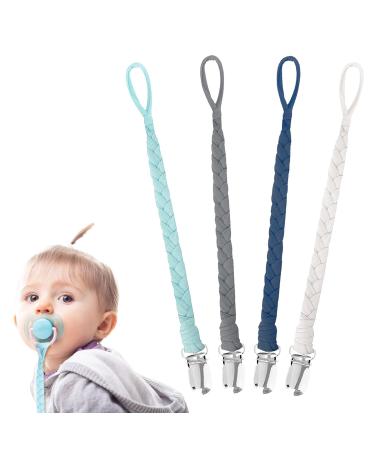4 pieces of pacifier clips bpa-free pacifier clips boys cotton pacifier clips for babies braided pacifier clips for newborn young girls essentials baby teeth shower clips gray white dark blue and light green - Buy Online on GoSupps.com