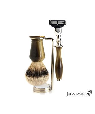 Premium Silver Lace Roof Men's Razor Set | 3 Edge Razors & Shaving Brush | Daily Shave Stand Included - Buy Online on GoSupps.com