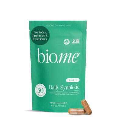 Synbiotic 3-in-1 Prebiotics Probiotics & Postbiotics for Digestive Health Gut Health Immune Support & Bloating Relief for Men & Women - 50 Billion CFU Per Serving - Vegan 60 Capsules (30 Servings)