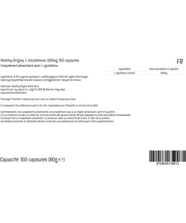 Healthy Origins L-Glutathione Reduced 500mg 150 Vegan Capsules | Lab-Tested, Vegetarian, Soy Free, Gluten Free, Non-GMO - Buy Online on GoSupps.com