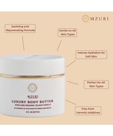 MZURI Body Butter, Whipped Shea and Island Vanilla Blend, Fast-Absorbing, Deep Moisturizing Cream with Essential Oils, Non-Greasy, Natural Skincare for Dry, Glowing Skin, Organic Butter - 8 Fl. Oz Vanilla 8 Fl Oz (Pack of 1) - Buy Online on GoSupps.com