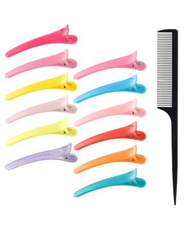 PROUSKY 12 Pieces Hair Sectioning Clips with Pin Tail Comb Hair Clips Hairdressing Sectioning for Women Girls Plastic Sectioning hair clips for Home Hairdressing Styling Salon Supplies (Multicolor)