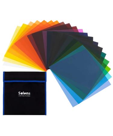 Selens 20pcs Color Gel Filter for Lighting Effect, 10x10 Inches Photography Color Correction Kit for Photo Video Studio, 20 Assorted Colors, Lighting Filters Transparent Color Sheet Filter Sheet Gels 20Pcs gel kit(10x10inch)