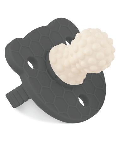Soothipop Silicone Pacifier Teething Toys for Babies 0-6 Months 12  18 Months - Pacifier Shaped Baby Teether  Soft Teething Pacifiers for Babies Baby Teething Relief Bear Bumble Bump (Space Gray)