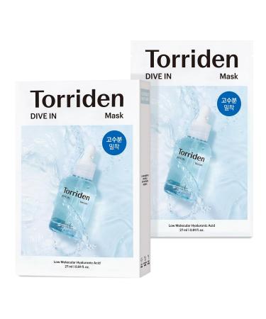 Torriden Dive-In Acide Hyaluronique Faible Mol cule Masque Facial 27ml - Hydratant R g n rant pour la Peau - K-Beauty - Pack de 10