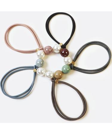 UaiUya 10pcs Big Bead Hair Tie Set for Women and Girls - Black, Blue, Pink, Gray, Light Brown - Buy Online on GoSupps.com