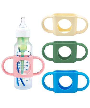 BeautyChen 4 Pack Baby Bottle Handles Compatible with Dr Brown Baby Bottles Soft Silicone Narrow Baby Bottles Handles Non-Slip Easy Grip Handles Dishwasher Safe (White Pink Blue Green) 4 pcs