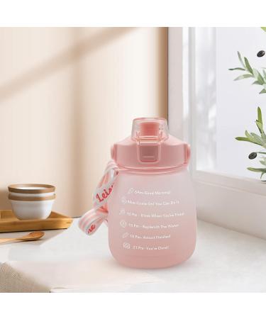 AXLOFO Glitz Big Belly Bottle 1300ml - Cute Kawaii Water Jug with Time Marker, Straw, and Strap - Perfect for School, Outdoor Camping, Student Children - Pink - Buy Online on GoSupps.com
