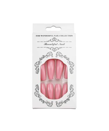 Brishow Long Ballerina False Nails - Pink Acrylic Press-On Nails | 24-Piece Full Cover Set for Women & Girls - International Shipping Available - Buy Online on GoSupps.com
