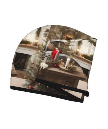 Farmhouse Christmas Pattern Coral Velvet Dry Hair Cap | Perfect for Home Travel & Pool Parties - Buy Online on GoSupps.com