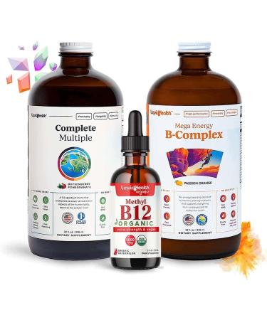 LIQUIDHEALTH High Performance Vitamin Bundle for Adults with Mega Energy B-Complex Complete Multiple Multivitamin & Organic Vitamin B12 Drops - Boost Natural Energy & Improve Athletic Performance