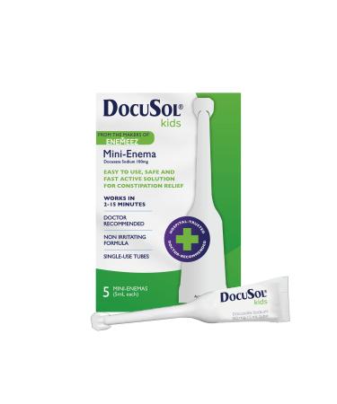 Docusol Kid's Mini Enema Docusate Sodium 100mg Constipation Relief 5 Count 5 Count (Pack of 1)