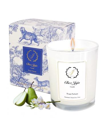 Natural Soy Wax Candle | English Pear Freesia & Amber | Luxurious Scented Candle Fragrance Aromatherapy | Clean Burning | Handcrafted | Plant-Based Vegan Eco Friendly | Pure Essential Oil