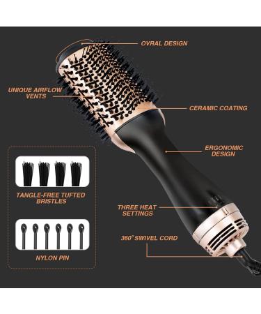 Beautimeter 3-in-1 Hot Air Brush & Hair Dryer - Ionic Volumizer for Straightening & Curling, 1000W - Black & Gold - Buy Online on GoSupps.com