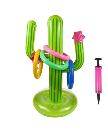UNIME Inflatable Cactus Ring Toss Game Set Target Toss Floating Swimming Ring Toss Includes Inflatable Cactus,4 Color Rings for Fiesta Party Accessories Hawaiian Pool Beach Party Decoration Supplies