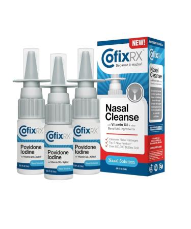 CofixRx Nasal Cleanse Solution Spray Povidone Iodine with Vitamin D3 & Xylitol Cleans Nasopharynx For Cold Allergy Sinus Relief Laboratory Tested Patented Formula Fast Acting & Long Lasting 3 pk