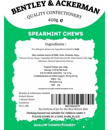 Spearmint Chews (410g) - Original Retro Spearmint Chews Sweets in a Gift Jar by Bentley & Ackerman Sweet Shop. Classic British Treat - Buy Online on GoSupps.com