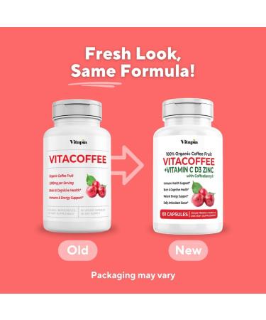 Vitapia Vitacoffee Caffeine Pills Coffee Fruit Vitamin C Vitamin D Zinc Gluconate Energy Memory Focus Skin Support 60 Capsules - Buy Online on GoSupps.com
