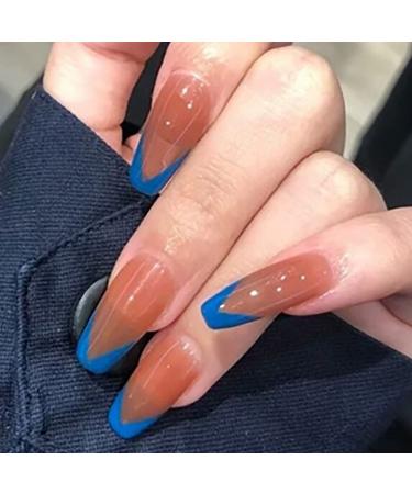 Brishow coffin artificial nails french false nails shiny ballerina acrylic press the nails full cover 24 pieces for women and girls (e)