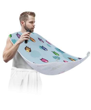 Beard Bib Apron Beard Bib Hair Catcher for Men Shaving and Trimming Non-Stick Waterproof Beard Cape Grooming Cloth Owls Paint