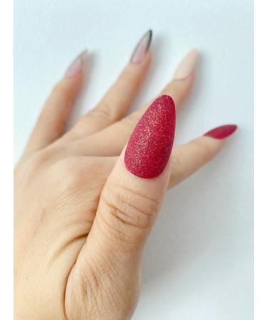 Long Stiletto/Almond Red Matte Glitter with Black Stripe Fake Press On Nails - Buy Online on GoSupps.com