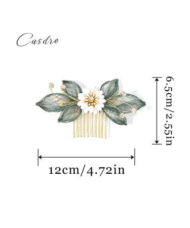 Gold Leaf Flower Bride Wedding Hair Comb Crystal Hair Accessories for Women (Green) - Buy Online on GoSupps.com