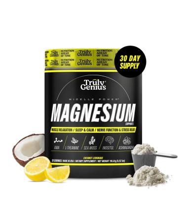Truly Genius Magnesium Glycinate Powder Supplement - L-Theanine Ashwagandha Valerian Root - High Absorption - Supports Muscle Repair - Founded by James Rodriguez - 30 Servings (Coconut Lemonade)
