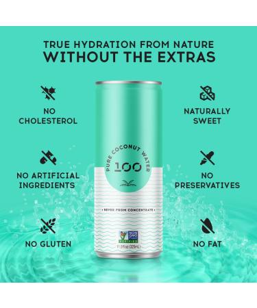 100 Coconuts Pure Coconut Water - 100% Natural & Low Calorie Drink - Pack of 12, 11 fl oz - Electrolyte-Rich, Non-GMO - Buy Online on GoSupps.com