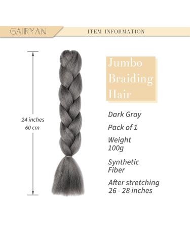 Gairyan Jumbo Braids Extensions - 60cm Ombre Synthetic Hair (Dark Gray) for Box Crochet Braids - 100g Braid Art - Buy Online on GoSupps.com