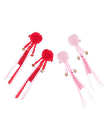 Housoutil 2 Pairs Antique Hairpin Tassel Hair Clip Hanfu Headdress Kids Barrettes for Hair Chinese Hair Clip Fluffy Hair Clips Hanfu Hair Clamps Kid Headwear Baby Girl Plush Issue Card Red