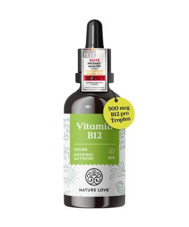 Nature Love vitamin B12 drop vegan (900 drops 50ml liquid).B12 Duo activities: methyl & adenosylcobalamine.Highly bioavailable laboratory test without additives produced in Germany