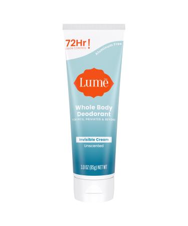 Lume Whole Body Deodorant - Invisible Cream Tube - 72 Hour Odor Control - Aluminum Free Baking Soda Free Skin Safe - 3.0 ounce (Unscented) Unscented 3 Ounce (Pack of 1)