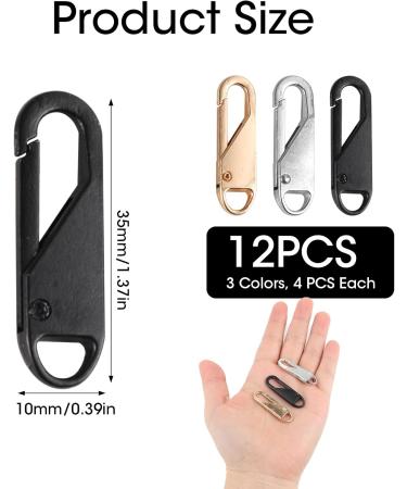 12-Piece Metal Zipper Pull Repair Set | Universal 35x10mm Zipper Trailers for Jackets Pockets Luggage & Wallets - 3 Colors - Buy Online on GoSupps.com