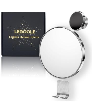 LEDOOLE Magnetic Adsorption Shower Mirror Fogless for Shaving with Razor Holder  6.7 Shatterproof Shaving Mirror with Handheld  Chrome  SEALANT FIX