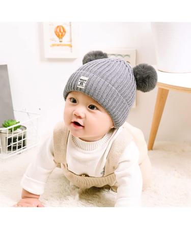 XYIYI Baby Kids Winter Knit Hat with Fur Pom | Infant Toddler Crochet Beanie Cap for 6-24 Months Boys Girls | Grey - Buy Online on GoSupps.com