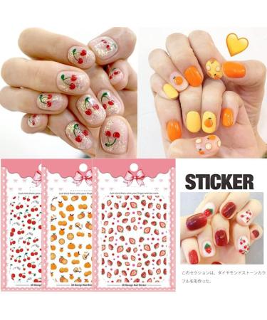 3pcs Summer Fruit Nail Stickers - Strawberry, Cherry, Watermelon Nail Decals - Buy Online on GoSupps.com