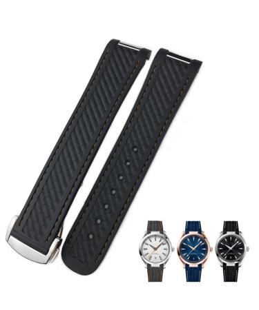 KKFAUSE watch bracelet made of rubber with curved end suitable for Omega Seamaster 300 AT150 Aqua Terra 8900 Speedmaster Silicone wrap bracelet 19 mm 20 mm black orange around 20 mm